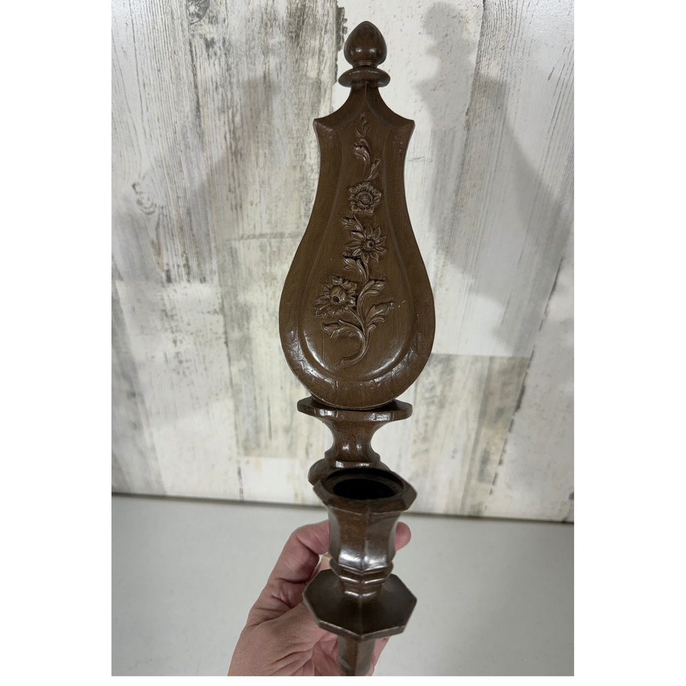 Dart Industries Wall Sconce 13.5in Brown Faux Wood Floral MCM 60s Vintage